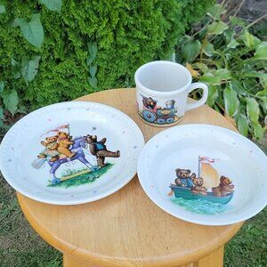 Lenox Heirloom China Bears 3 pieces Child Set Dish in a box